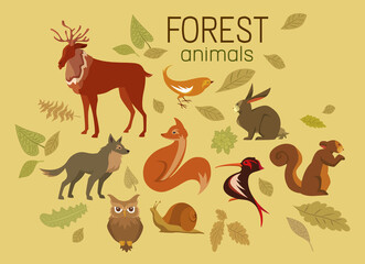 Cute Forest Animals and Autumn Leaves Collection