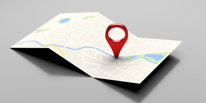 Fototapeta Map pointer location, travel and navigation planning concept. 3d illustration