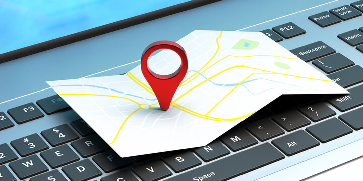 Map pointer location, travel and navigation planning concept. 3d illustration
