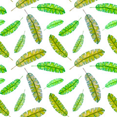 Banana plant leaves seamless tropical pattern