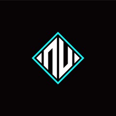 Initial N U letter with square style logo template vector