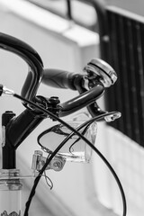  close up of bicycle in details, black and white photo