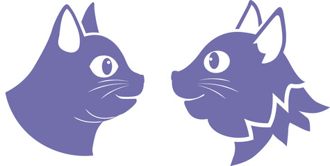 Vector one color illustration logo with two cats on white background