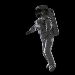 Obraz na płótnie Canvas astronaut flying in outer space, isolated on black background