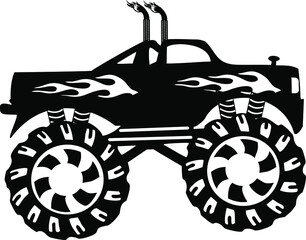 Double exhaust monster truck on white backgroun. VECTOR © Teymen