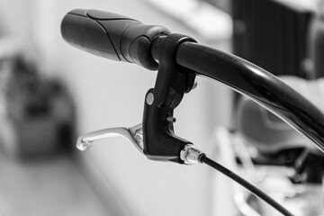close up of bicycle in details, black and white photo