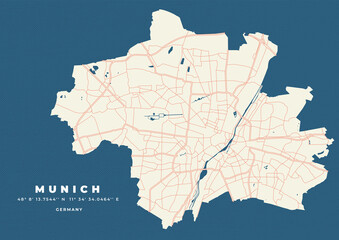 Munich map vector poster flyer - obrazy, fototapety, plakaty