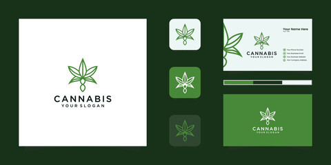 Marijuana leaf logo design concept line.