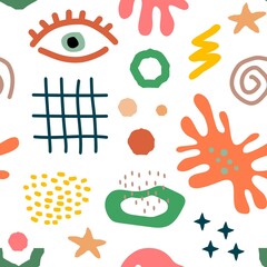 Doodle abstract seamless pattern. Hand drawn organic shapes contemporary scribble, modern vector illustration