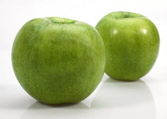 Granny Smith Apple, malus domestica, Fruits against White Background