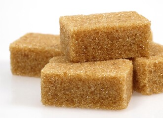 Cubes of Brown Sugar against White Background