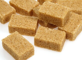 Cubes of Brown Sugar against White Background