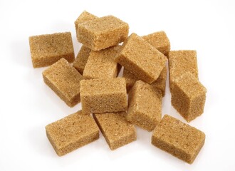 Cubes of Brown Sugar against White Background