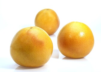POMELO, citrus paradisi, Fruits against White Background
