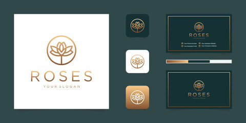 Fototapeta premium Minimalist elegant flower rose line art style. luxury beauty salon, fashion,cosmetic, yoga and spa products. logo design and business card