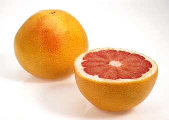 POMELO, citrus paradisi, Fruits against White Background