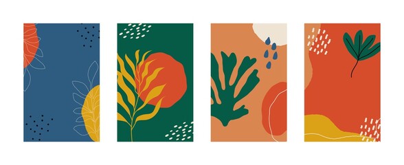 Abstract backgrounds set. Contemporary posters scandinavian style, hand drawn covers flat trendy design. Modern vector illustration