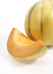 Cavaillon Melon, cucumis melo, Fruits against White Background