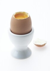 Soft-Boiled Chicken Egg in Eggcup against White Background