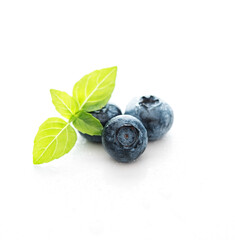 Fresh summer blueberry in water drops isolated on a white background, close-up.