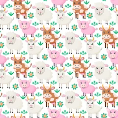 Poster Speelgoed Boerderij dieren naadloze patroon. Collectie van cartoon schattige baby dieren. geit, varken, schaap, koe. Platte vectorillustratie