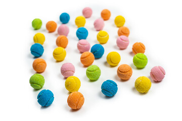 Colorful tennis balls isolated on white.