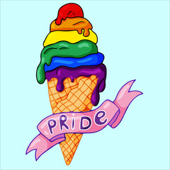 Vector collection of LGBTQ community symbols with pride flags, rainbow colored. Hand written pride, love, peace lettering with rainbow. Gay parade slogan. 