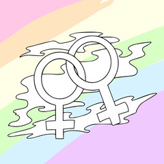 Vector collection of LGBTQ community symbols with pride flags, rainbow colored. Hand written pride, love, peace lettering with rainbow. Gay parade slogan drawn by lines. LGBT 