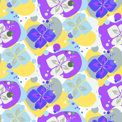 Fototapeta na wymiar Vector abstract seamless pattern with colored shapes. Design for wrapping, web, textile. Abstract flower-like forms repeat.