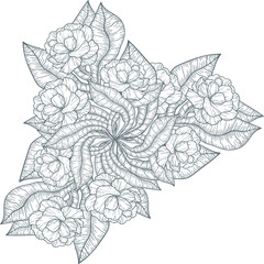 Fototapeta premium Flowers and leaves in hand drawing manner. Ink, pen, hand drawn. Decoration element for web, cards, invitations. Vector design element.