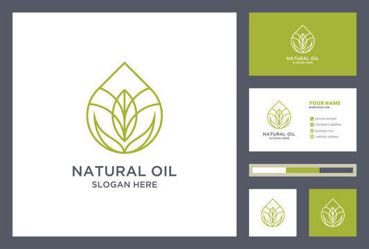 natural oil logo design with business card premium vector.
