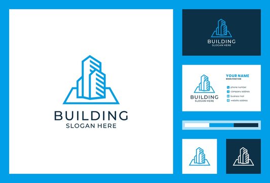building logo design with business card premium vector.