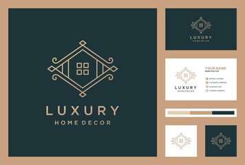 luxury home decoration logo design with business card premium vector.
