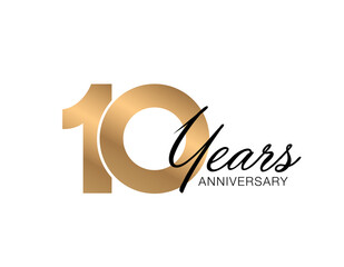 10 years anniversary gold poster.  10 years anniversary gold vector card.  10 year anniversary vector design.  - obrazy, fototapety, plakaty