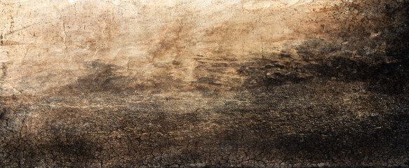 Brown peeling paint on the wall. Old concrete wall with cracked flaking paint. Weathered rough painted surface with patterns of cracks and peeling. High resolution texture for background and design.