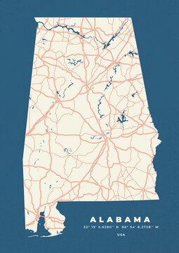 Alabama map vector poster flyer