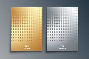 Set of Gold and Silver background with halftone texture design for flyer template, poster, brochure cover, typography, or other printing products. Vector illustration