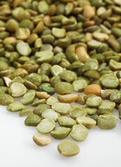 Split Peas, pisum sativum, Seeds against White Bakcground