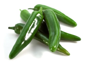 Green Chili Pepper, capsicum annuum, Vegetables against White Background