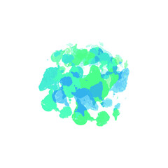 Green blue paint splash coloring spot spray hand drawing.  Abstract brush round.