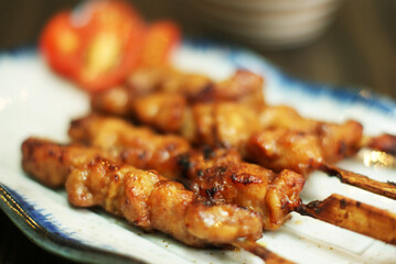 A plate of Japanese Yakitori, grilled chicken