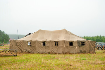 Tent military USB-56, installed on the field, in the open air. The tent is used for temporary...