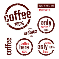 Coffee icons in the form of a stamp