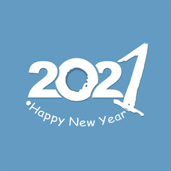 Vector template Happy New Year. White lettering on a blue background. Calligraphy 2021 logo text design. Handwritten 2021 with wishes vector template. Brochure design template, card, poster, banner. 
