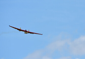 Fauvel AV-36  one piece wing glider made by Wassmer 1955 in flight with clouds.