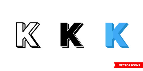 Obraz premium K icon of 3 types color, black and white, outline. Isolated vector sign symbol.