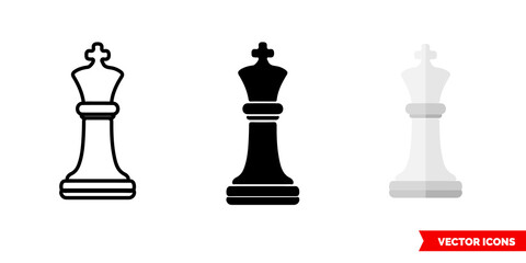 King chess icon of 3 types color, black and white, outline. Isolated vector sign symbol.