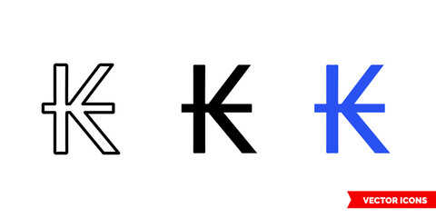 Fototapeta premium Laos kip icon of 3 types color, black and white, outline. Isolated vector sign symbol.