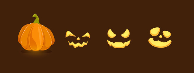 Pumpkin and Smiles for Halloween Design on Black Background