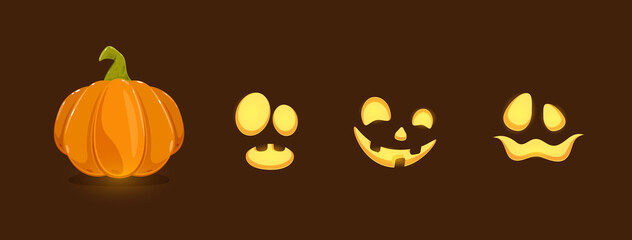 Set of Smile and Pumpkin for Halloween Design on Black Background